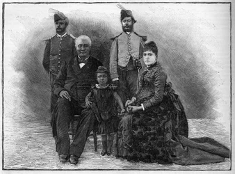 O Presidente do Haiti Etienne Felicite Solomon (1820-1888) com sua família e ajudantes-de-campo.