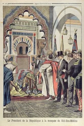 O Presidente da República Francesa, Emile Loubet (1838-1929) visita a Mesquita de Sidi Bou Medine, Tlemcen, Argélia, ilustração do Le Petit Journal, 3 de maio de 1903
