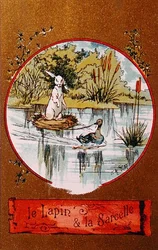 O coelho e a cerceta, cartão ilustrado que descreve a fábula por Jean de la Fontaine (1621-95) c.1880