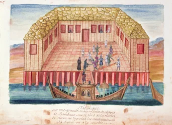 A Residência dos Embaixadores da França no Sião, a partir de um relato dos jesuítas no Sião, 1688 (wc on paper)
