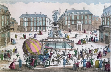 O retorno em 2 de dezembro de 1783 para a oficina na Place des Victoires do Balão de Jacques Charles (1746-1823) e Nicholas Robert (1761-1828)