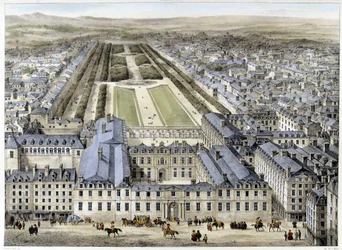 O Palácio Real em 1679, visto da Rua St Honoré - litografia