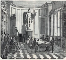A Escola de Medicina de Paris - um exame na sala de instrumentos - Gravura em "Tableau-de-Paris" de Edmond Texier 1852