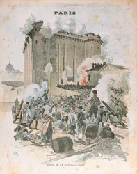 O Cerco e a Captura da Bastilha em 14 de julho de 1789, ilustração da capa de um caderno escolar, c.1889 (litografia a cores)