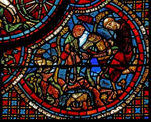 A janela de St Lubin: sua educação - um monge lhe dá um cinto com um alfabeto inscrito (w45)