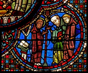A janela de St Lubin: suas meditações são interrompidas por dois monges (w45)