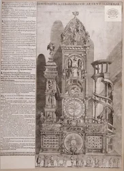 O relógio da Catedral de Estrasburgo (gravura em papel)
