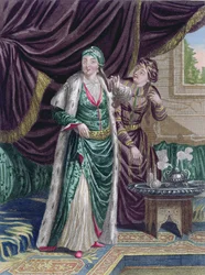 A Sultana Asseki, da coleção de trajes do Levante, gravada por Gerard Jean Baptiste Scotin (1671-1716) 1707-08
