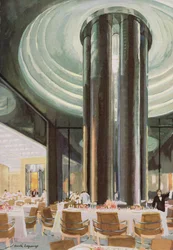 A sala de jantar da classe Touriste a bordo da Normandia