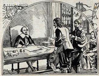 O escritório de endereço de Theophraste Renaudot (1586-1653), médico e jornalista francês, fundador da Gazette de France. Gravura anónima de 1930.