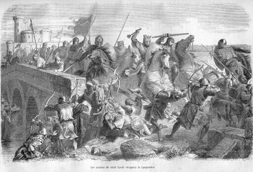 As armees de São Luís invadem o Languedoc no século XIII - - Gravura na "História dos Papas" (...) Crimes da Rainha Rei e Imperadores ao longo dos séculos" por Maurice Lachatre