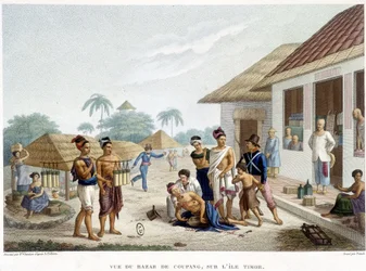 O bazar de Coupang, ilha de Timor.