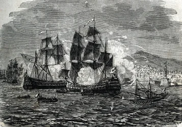 O bombardeamento de Argel em agosto de 1682 por Abraham Duquesne - (gravura) 1864