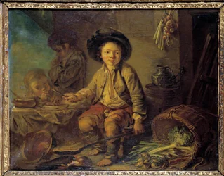 O pequeno-almoço da pequena Pintura Savoyard da Escola Francesa. Por volta de 1750-1780. Dim. 0,59x0,73 m.
