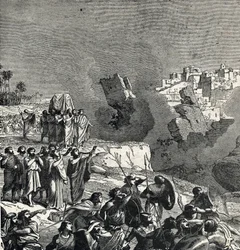 A captura de Jericó durante a qual o povo de Israel faz soar as suas trombetas debaixo das muralhas da cidade cujo acesso lhes é proibido, Ce son fait fait les murs de la ville (A Batalha de Jericó a primeira batalha dos israelitas na sua conquista de