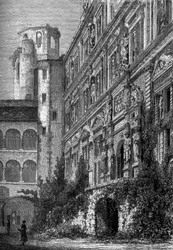 O castelo de Heidelberg, na Alemanha, lar de um dos mais famosos universais da Europa do século XIX. Gravura na ilustre revista "La jeunesse".