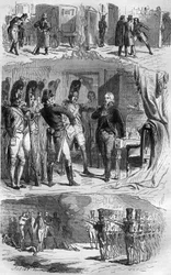 A conspiração de Claude François de Malet (Claude-Francois Malet) (1754-1812) general do Império, autor do golpe de Estado de 1812 contra Napoleão, durante o retiro russo. Gravura no "Histoire des Papes-Rois-Queen and Empereurs a travessa les centuries