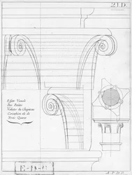 A capital coríntia, ilustração de um livro sobre geometria, século XVIII ou XIX, publicou Avec Privilege du Roy et E .. du Gouvernement