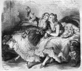As filhas do "harém" do Rei da França Luís XV dit le Bien-Aime (Bien Aime) (1710-1774). Gravura em "Histoire des Papes-Rois-Queen and Empereurs a travessa les centuries" de Maurice Lachatre