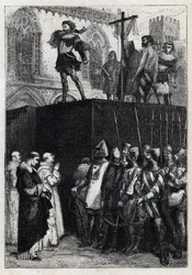 A execução de Conradin (ou Conrado de Hohenstaufen) Rei da Sicília e Duque da Suábia (1252-1268) por ordem de Carlos de Anjou após a batalha de Tagliacozzo em 1268" (Execução de Conradin (ou Conrado o mais novo), último rei Staufer da Sicília, após