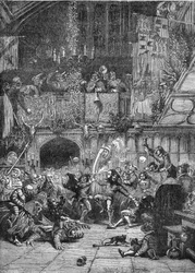 A festa dos tolos (ou festa dos inocentes) que se realizou até o século XVII foi para celebrar o burro que trouxe Jesus a Jerusalém, foi a ocasião de loucuras de todo tipo. Gravação em "A história da prostituição e do deboche amon