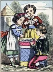 O jogo dos macaroons. Gravura do álbum de fotos "Os jogos da infância". Imagens de Epinal, finais do século XIX. 32 páginas. Dim: 20x14cm