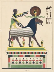 O deus Amon-Ra, ilustração do panteão egípcio: coleção de personagens mitológicos do Egito Antigo por Jean-François Champollion, publicado em 1986