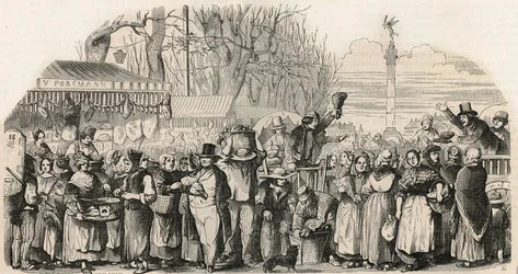 A feira do presunto no Boulevard Bourdon em Paris - Gravação em "Tableau-de-Paris" de Edmond Texier 1852