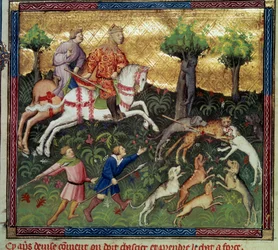 A caça ao gato selvagem Miniatura retirada de "O livro de caça" de Gaston III Phoebus, Conde de Foix, Senhor de Bearn (1331-1391)