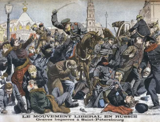 O movimento liberal na Rússia, brigas violentas em São Petersburgo, ilustração do Le Petit Journal: Suplemento ilustre, 25 de dezembro de 1904