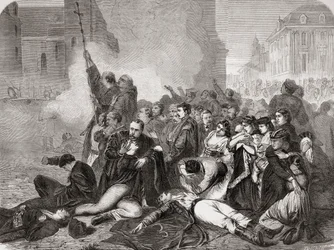 O massacre de civis na Praça do Castelo, Varsóvia, em 8 de abril de 1861 pela infantaria e cavalaria russas, de "L" Univers Illustré ", 1866