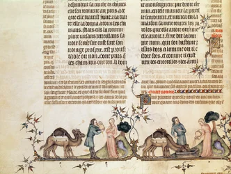 A reunião de Eliezer e Rebecca no poço, da Bíblia de Jean de Sy, c.1355