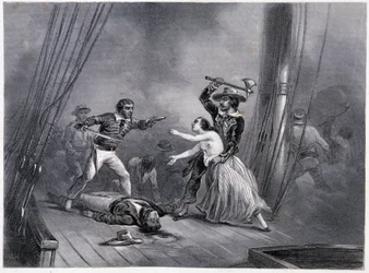 O pirata Morgan rapta a bela espanhola - em "História Geral da Marinha" dos irmãos E. e V. Penaud