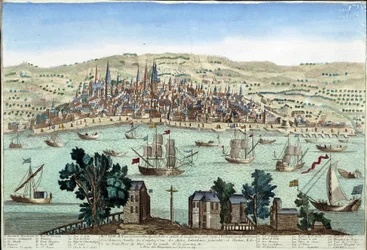 O porto e a cidade de Bordeaux - gravura