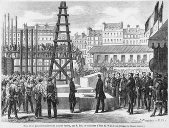 O ministro do estado Walewski, colocando a primeira pedra da nova Ópera de Paris, em 21 de julho de 1862