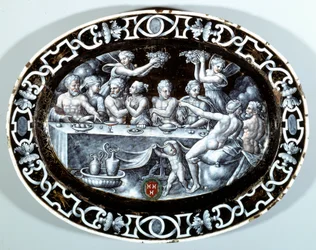 A festa de casamento de Psyche Oval Plat em esmalte pintado em cobre da escola francesa. 1560 Paris, Musee du Louvre