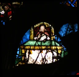 A rosácea oeste representando uma cena do livro do Apocalipse: almas dos mártires sob o altar de Cristo (6: 9 10).