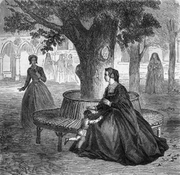 A jovem Mary Touchet futura amante do rei Carlos IX (1550-1574). Gravação em "A história da prostituição e do deboche entre todos os povos do mundo desde a antiguidade até os dias de hoje" pelo Dr. Th. -F. Debraque. 1879.