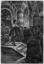Representação teatral: "Hernani" de Victor Hugo (1802-1885), acto IV cena 4. Paris, Comedie Francaise