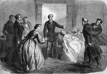 Representação teatral de "La Maratre" (5º ato, última cena) de Honore de Balzac (1799-1850). Paris, Teatro du Vaudeville