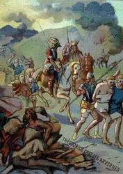 Théoderick, filho mais velho de Clovis, no Arvernes (Auvergne) (532-533). Cromolitografia da série "Educação Patriótica pela Imagem".