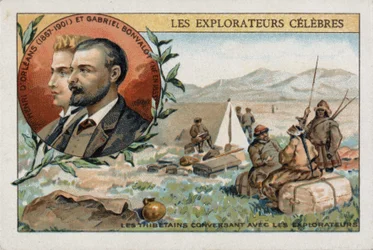 Tibetanos que se convertem com os exploradores franceses Henri d