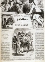 Página de título da edição original do romance de Balzac "O Pai Goriot" em "Obras Ilustradas de Balzac": "Goriot foi presidente da seção durante a revolução" . ¿