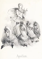 Ao Apollo: Este Deus era o filho de Júpiter e Latona chamado Phebus para o céu quando conduziu a carruagem do sol arrastada por quatro cavalos