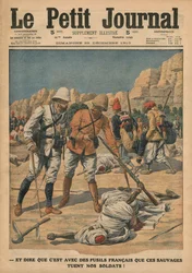 Pensar que esses selvagens usam armas francesas para matar nossos soldados, ilustração de &39;Le Petit Journal&39;, suplemento ilustre, 25 de dezembro de 1910
