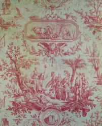 Toile de Jouy (depois de desenhos de Jean-Baptiste Huet 1772-1793), ilustrando uma alegoria de Luís XVI (1754-1793), rei da França, restaurador da liberdade em fevereiro de 1790 (algodão estampado)