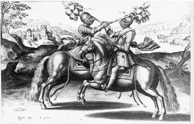 Cena de torneio entre Henri IV (1553-1610) e Antoine de Pluvinel (1555-1620)