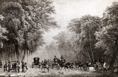Tráfego em Paris, França, no século XIX, por volta de 1830