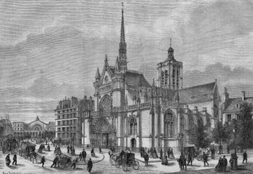 Transformações de Paris sob o Segundo Império, Paris Haussmannian: vista da nova fachada neo-gótica da igreja Saint Laurent, boulevard de Strasbourg, restaurada pelo arquitecto Simon Claude Constant Dufeux (Constant-Dufeux) (1801-1870)