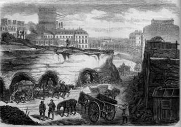 Transformações de Paris sob o Segundo Império, Haussmann Paris: perfurando o boulevard du Roi de Rome (hoje, avenida de Kleber). Gravura no "Le Monde Illustré" n°276 de 26 de Julho de 1862.